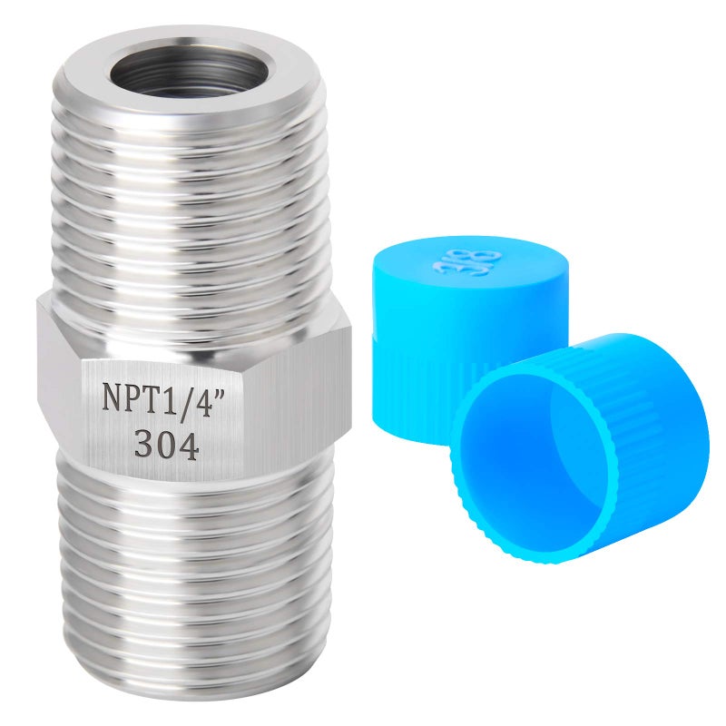 TAISHER 2PCS 304 Stainless Steel Hex Nipple, Pipe Fitting 1/4-Inch Male Pipe x 1/4-Inch Male Pipe - Image 2